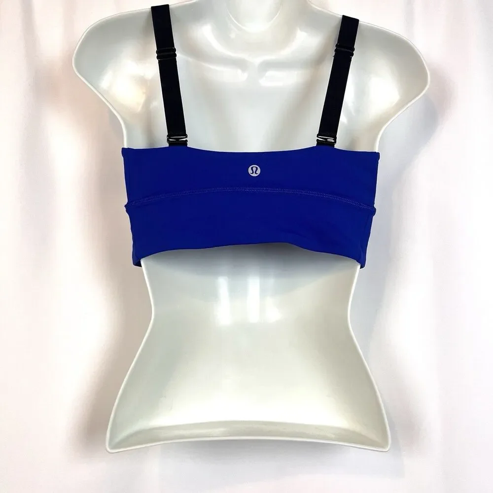 Lululemon Blue Longline Sports Bra Black Straps Women’s Size 4 Medium Support